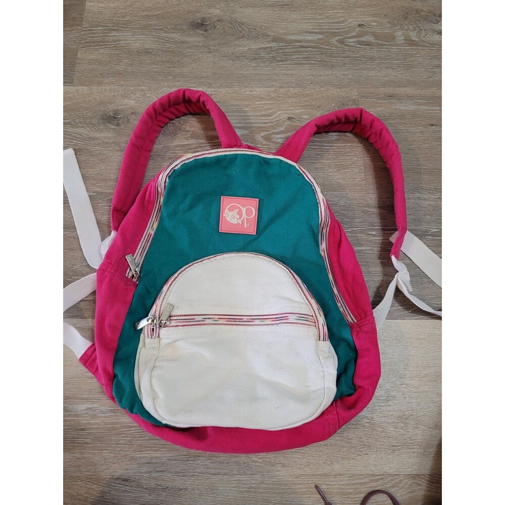 90s Vibrant Color Block Canvas Backpack Pink White Y2K Vintage Kiddiecore Indie